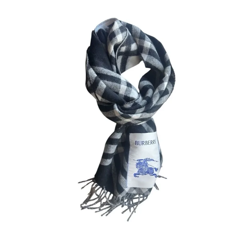 NWT Burberry Black White & Gray 100% Wool Oversized Signature Check Scarf Auth